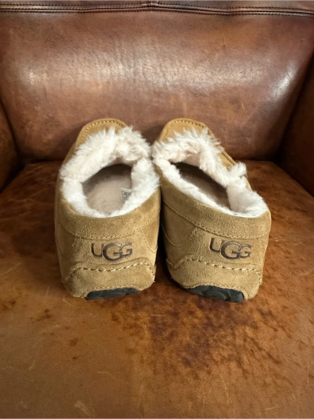 UGG Men's Suede Shearling-Lined Slip-On Loafers in Chestnut
